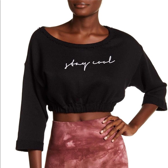 NWT FREE PEOPLE STAY COOL CROPPED PULLOVER BLACK M - Picture 3 of 5